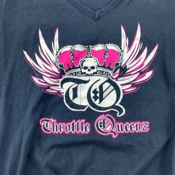 Throttle QUEENZ Shirt Women Medium M Black Graphic T-Shirt Casual Ladies Skull - Picture 2 of 8